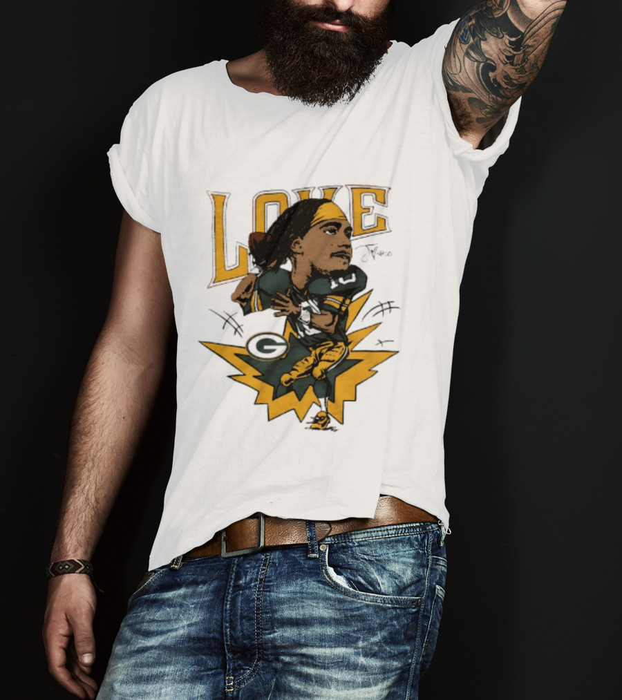 Green Bay Packers Jordan Love Caricature Football Star T-Shirt