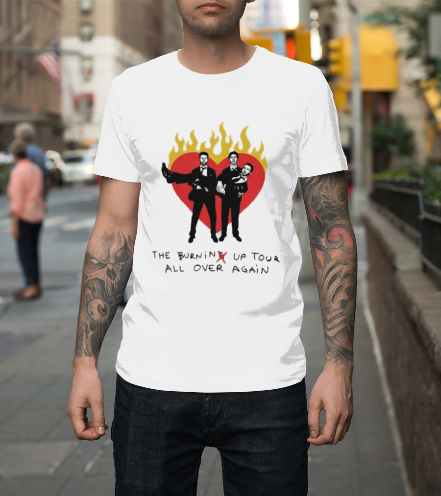 Jonas Brothers Burnin' Up Tour All Over Again Heart Flames Silhouette 2026 T-Shirt