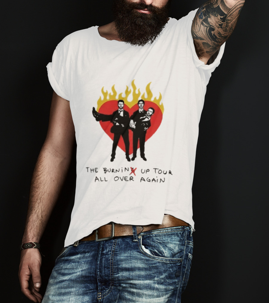 Jonas Brothers Burnin' Up Tour All Over Again Heart Flames Silhouette 2026 T-Shirt