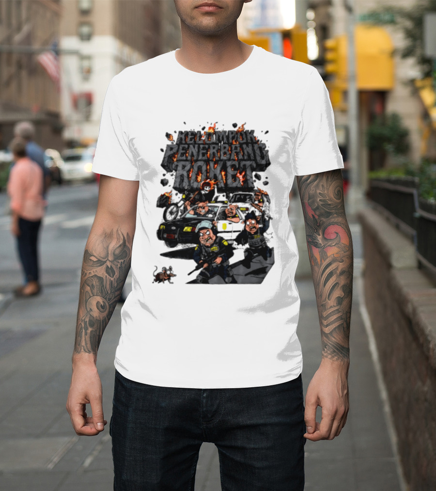 Kelompok Penerbang Roket Pig Police Bastard Burning Riot Scene T-Shirt
