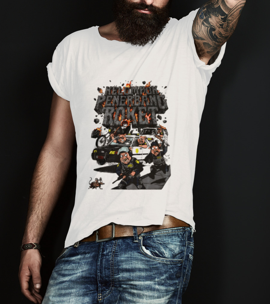 Kelompok Penerbang Roket Pig Police Bastard Burning Riot Scene T-Shirt