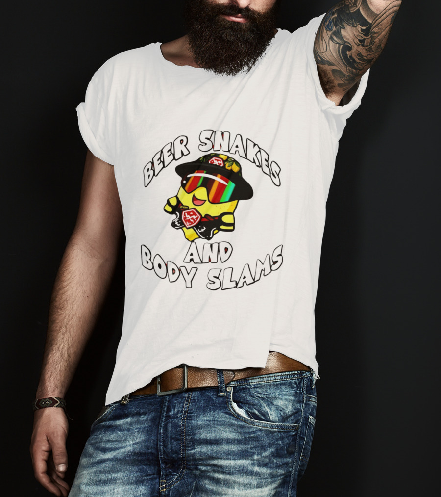 Beer Snakes And Body Slams Lemon Guy Fun Retro 90s T-Shirt