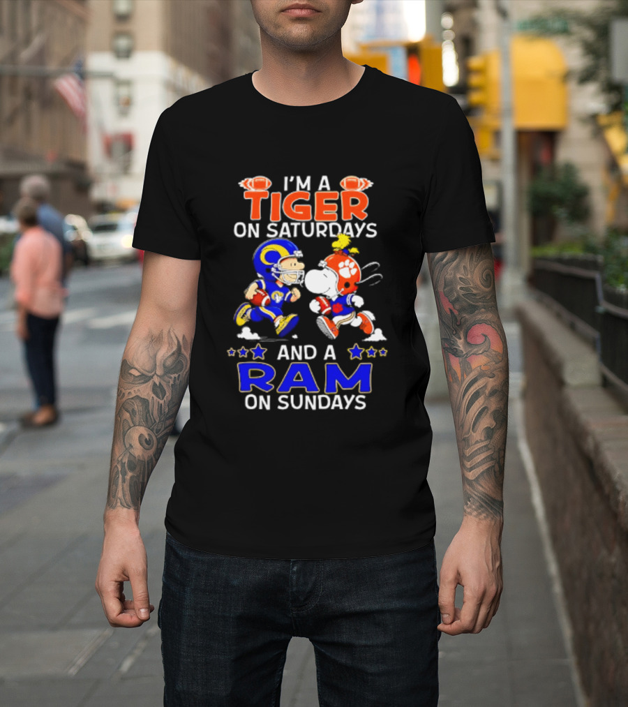 Peanuts I'm A Tiger On Saturdays And A Ram On Sundays Football Fans T-Shirt