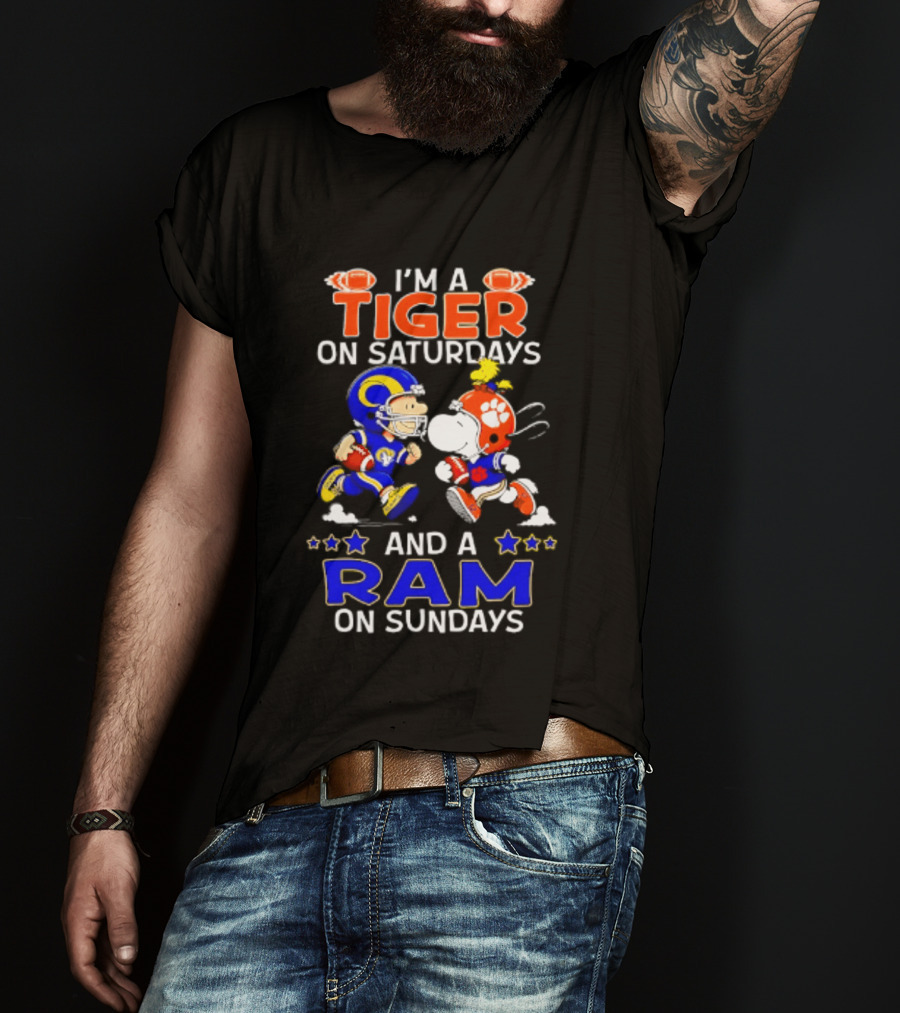 Peanuts I'm A Tiger On Saturdays And A Ram On Sundays Football Fans T-Shirt