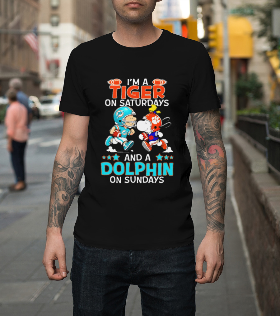 I'm A Tiger On Saturdays And A Dolphin On Sundays Peanuts Football T-Shirt