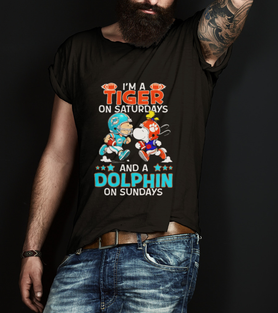 I'm A Tiger On Saturdays And A Dolphin On Sundays Peanuts Football T-Shirt