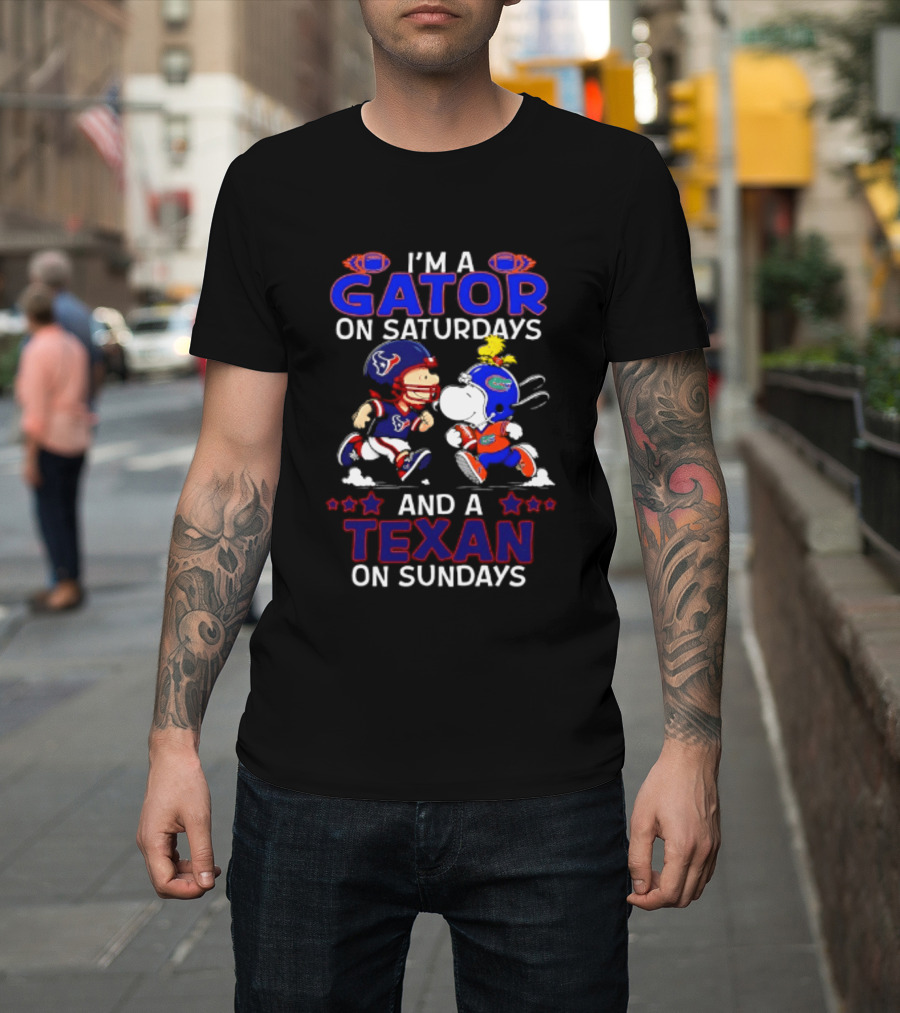 Peanuts Gator On Saturdays Texan On Sundays Football Mashup T-Shirt