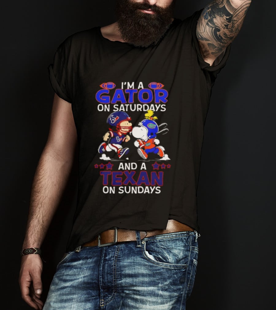 Peanuts Gator On Saturdays Texan On Sundays Football Mashup T-Shirt