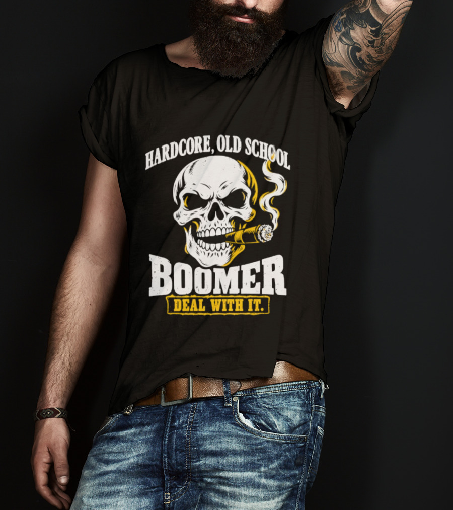 Hardcore Old School Boomer Skull Smoking Deal With It T-Shirt