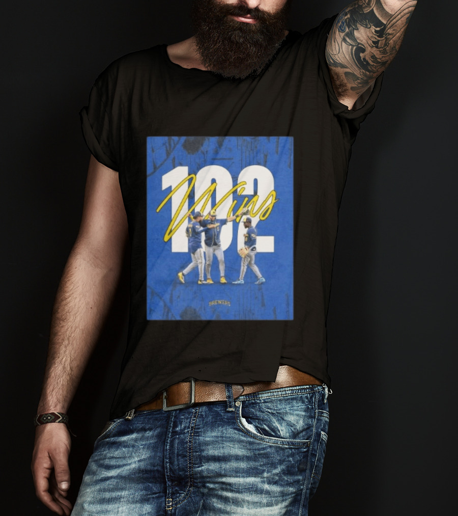 Milwaukee Brewers 102 Wins Blue Background Team Celebration T-Shirt