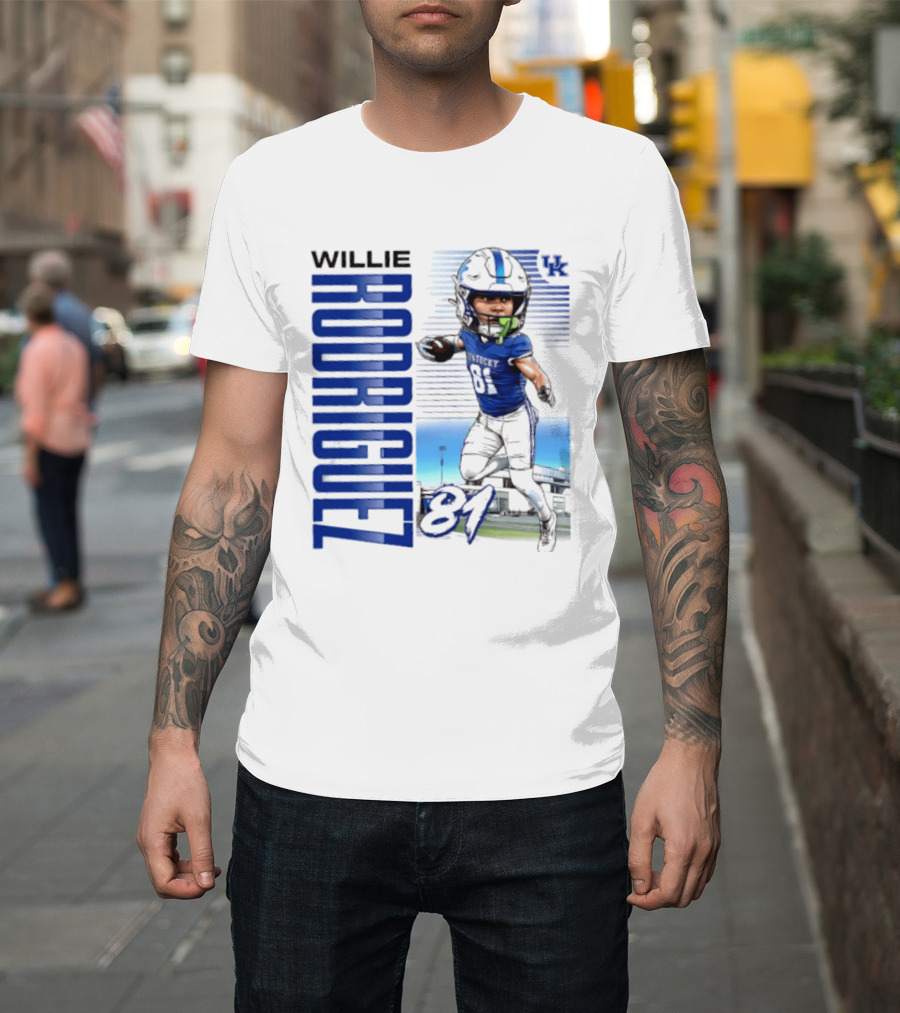 Willie Rodriguez 81 Kentucky Wildcats NCAA Football Player Name Caricature T-Shirt