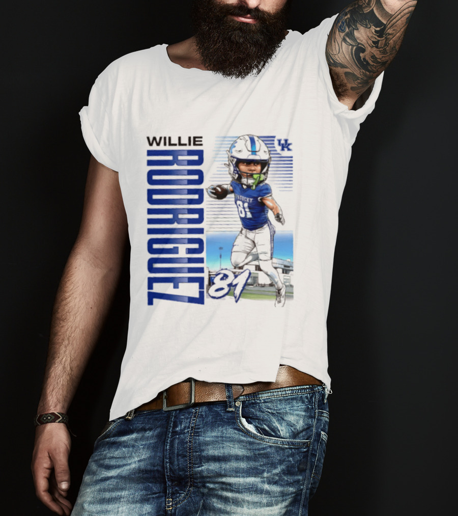 Willie Rodriguez 81 Kentucky Wildcats NCAA Football Player Name Caricature T-Shirt