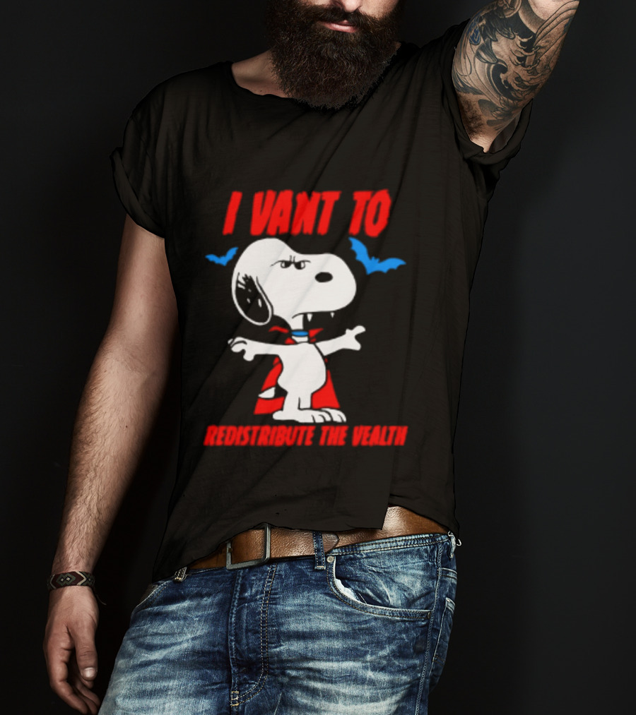 Snoopy I Want To Redistribute The Wealth Halloween Dracula Bats T-Shirt