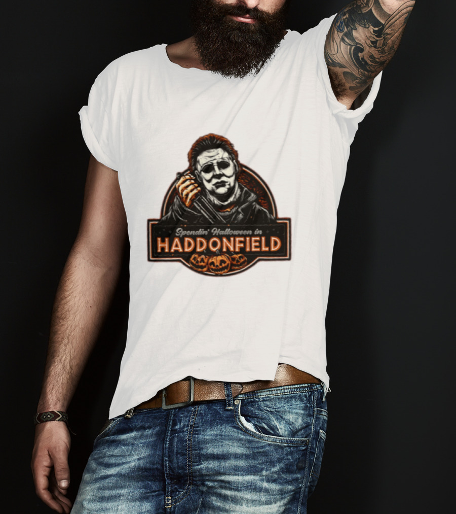 Michael Myers Spendin' Halloween In Haddonfield With Pumpkins T-Shirt