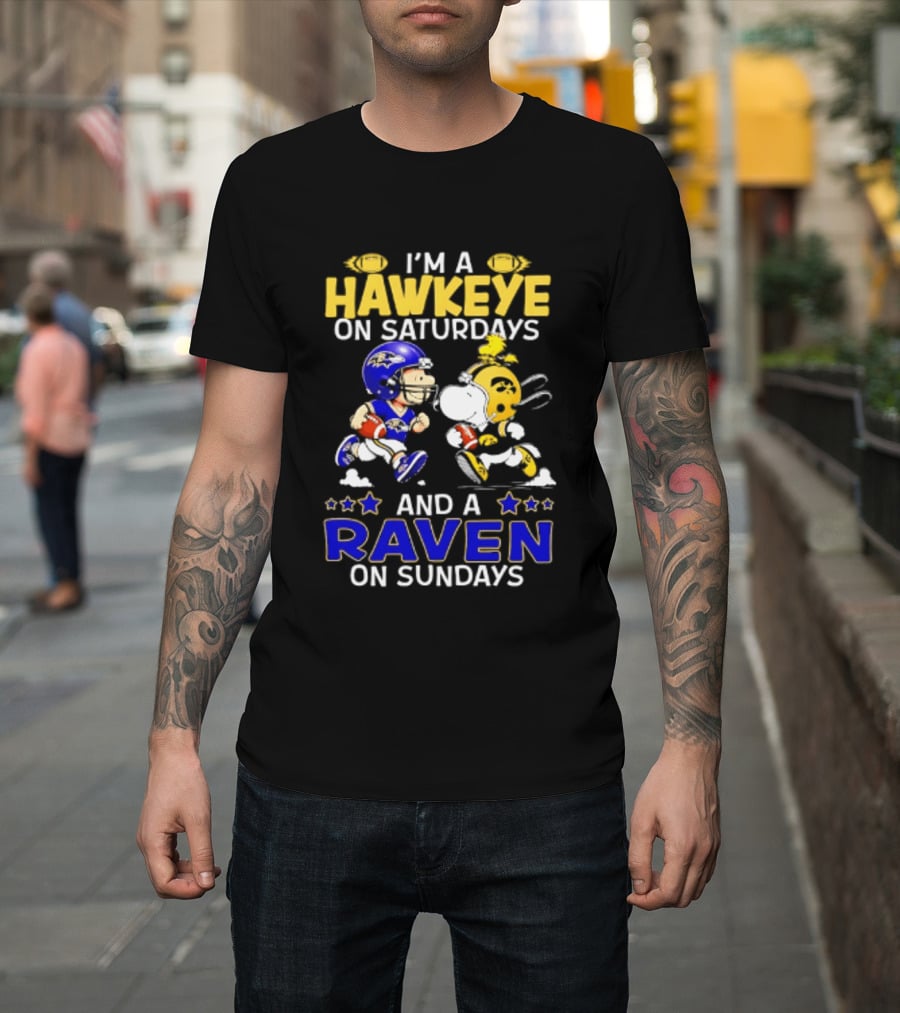 I'm A Hawkeye On Saturdays And A Raven On Sundays Peanuts Football T-Shirt