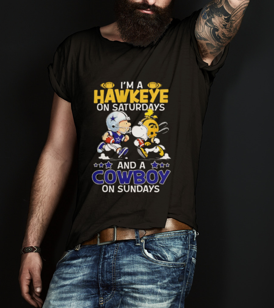 Peanuts I'm A Hawkeye On Saturdays And A Cowboy On Sundays Charlie Brown Snoopy T-Shirt