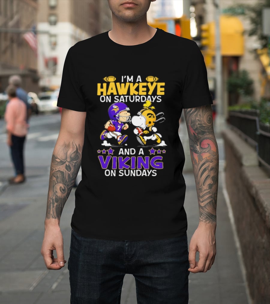 I'm A Hawkeye On Saturdays And A Viking On Sundays Peanuts Mashup T-Shirt