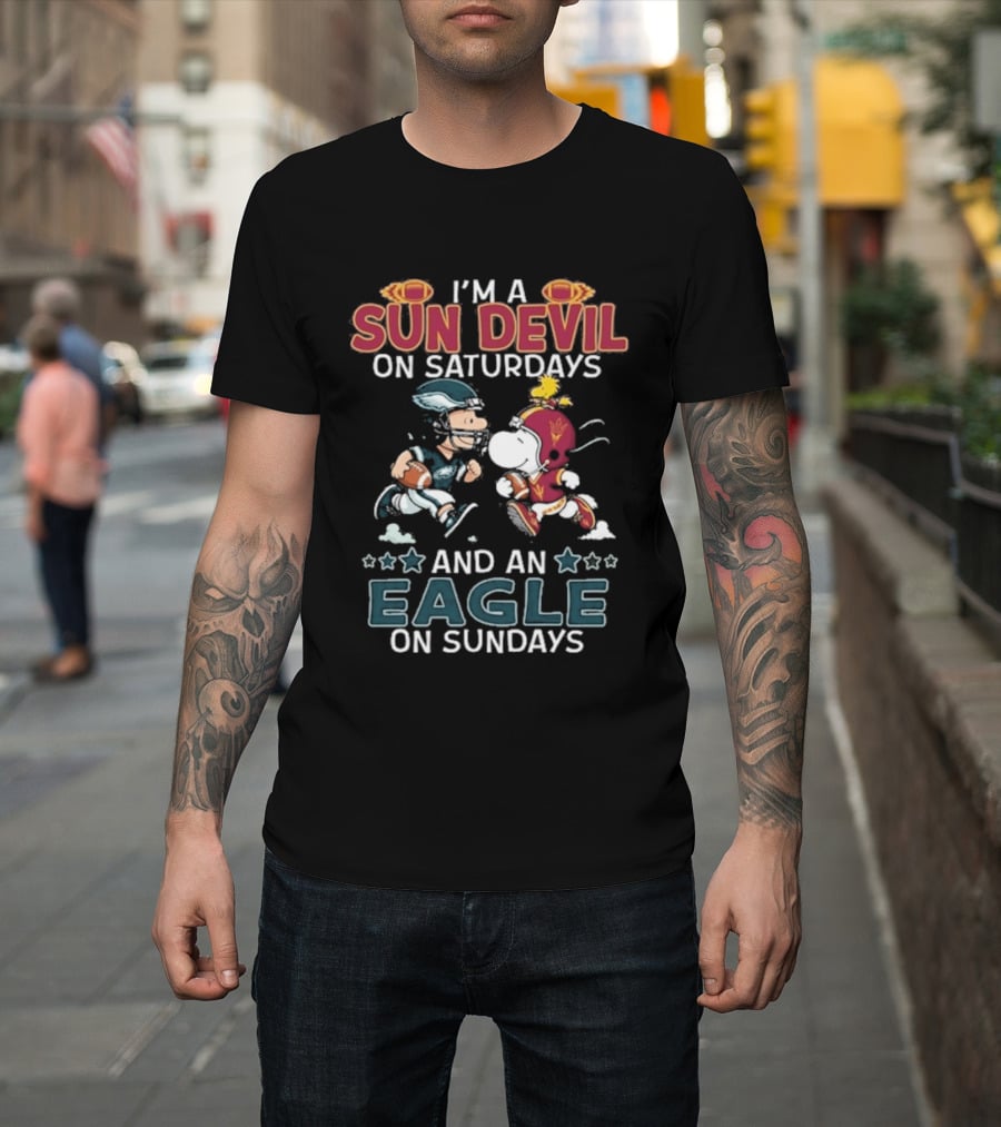 I'm A Sun Devil On Saturdays And An Eagle On Sundays Charlie Brown Snoopy T-Shirt
