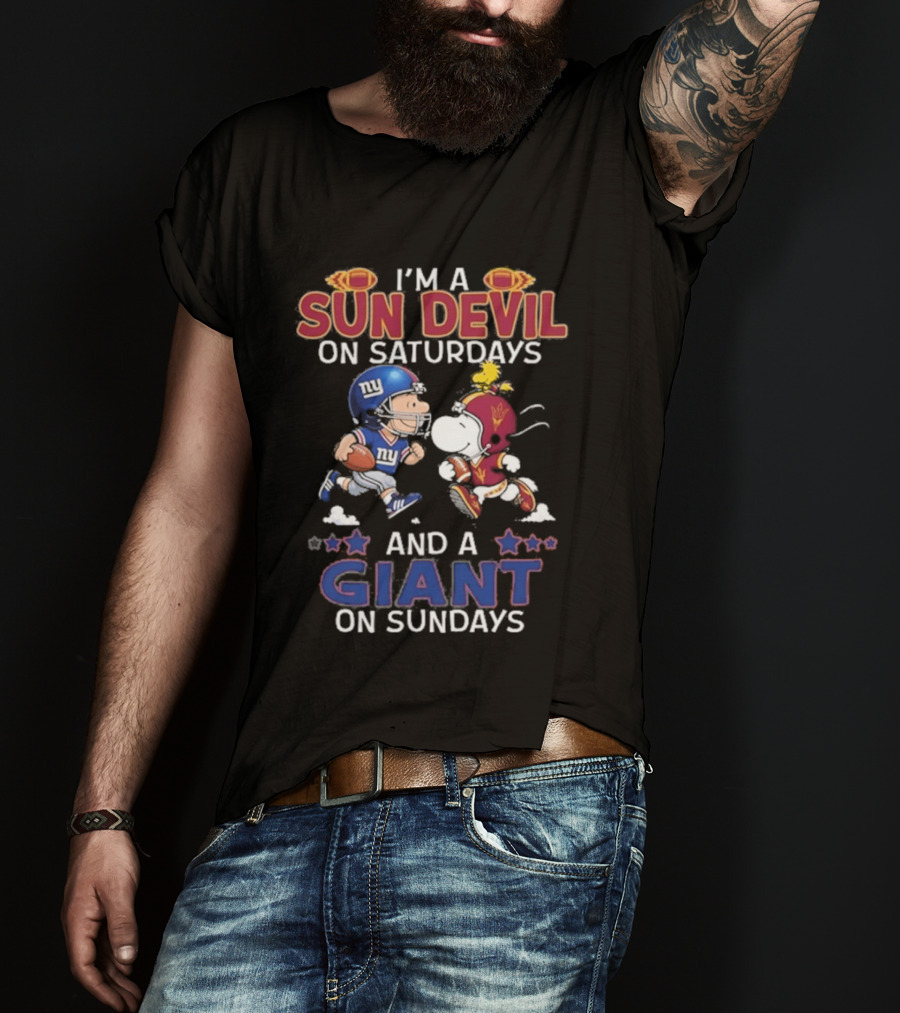 I'm A Sun Devil On Saturdays And A Giant On Sundays Charlie Brown And Snoopy Football T-Shirt