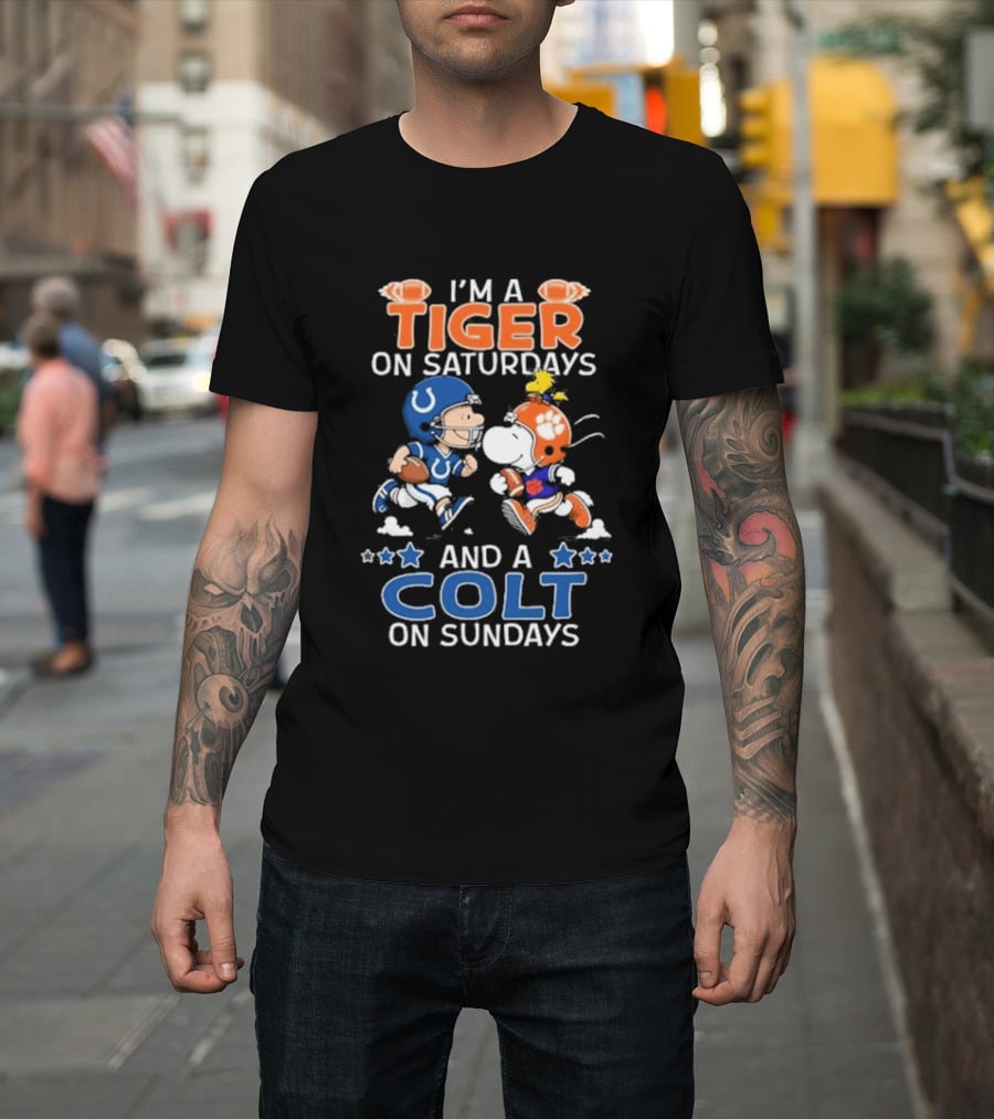 I'm A Tiger On Saturdays And A Colt On Sundays Charlie Brown Snoopy Football Teams T-Shirt