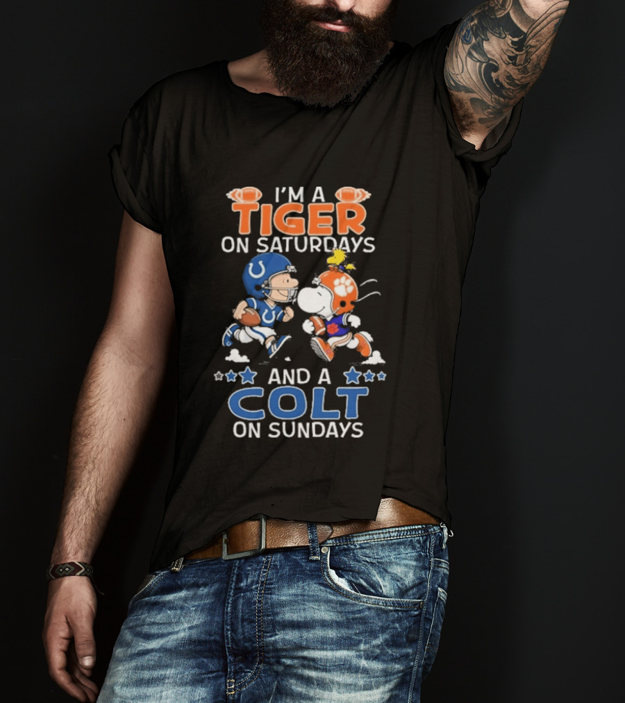 I'm A Tiger On Saturdays And A Colt On Sundays Charlie Brown Snoopy Football Teams T-Shirt