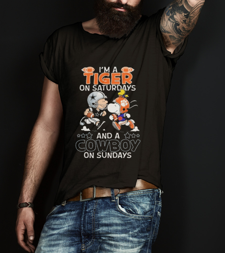 I'm A Tiger On Saturdays And A Cowboy On Sundays Charlie Brown And Snoopy Football T-Shirt