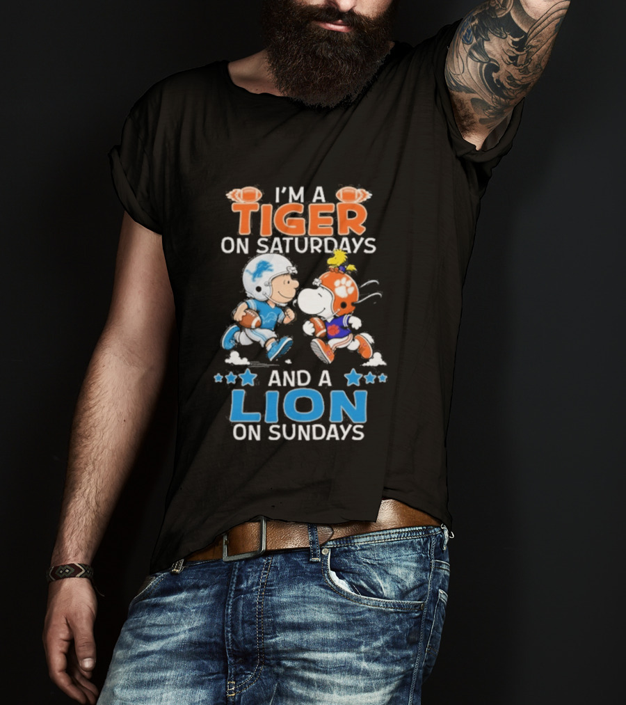 I'm A Tiger On Saturdays And A Lion On Sundays Featuring Snoopy And Charlie Brown Football T-Shirt
