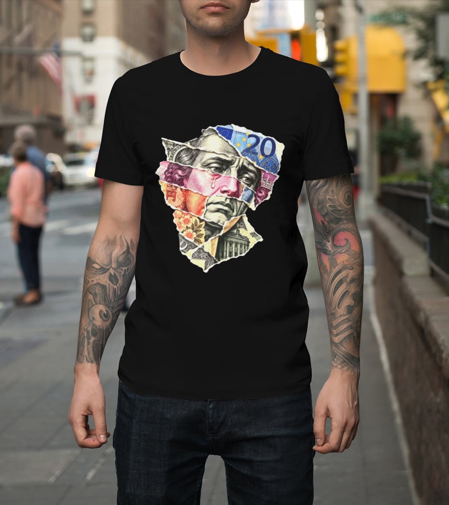 Benjamin Franklin Quote Sad Dollar Currency Collage Art Euro Note T-Shirt