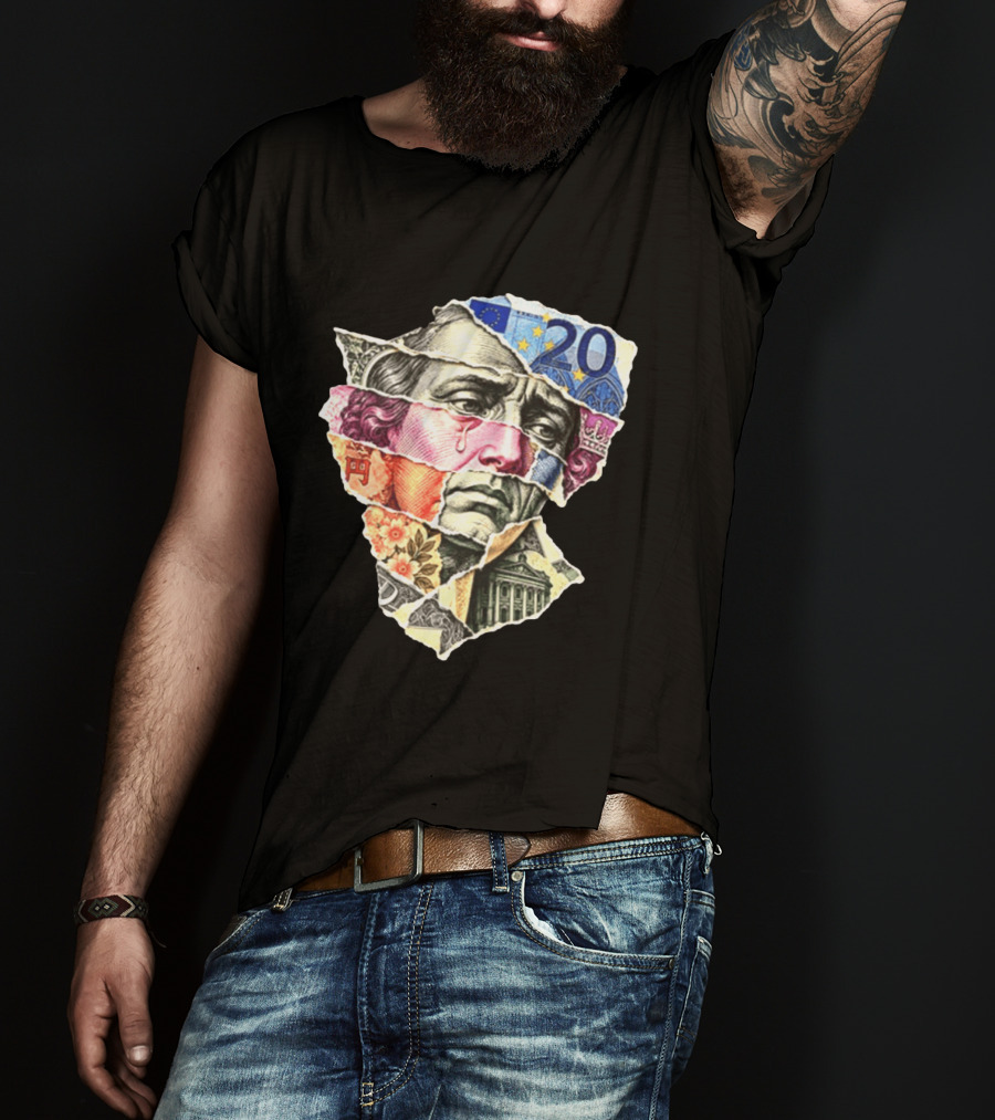 Benjamin Franklin Quote Sad Dollar Currency Collage Art Euro Note T-Shirt