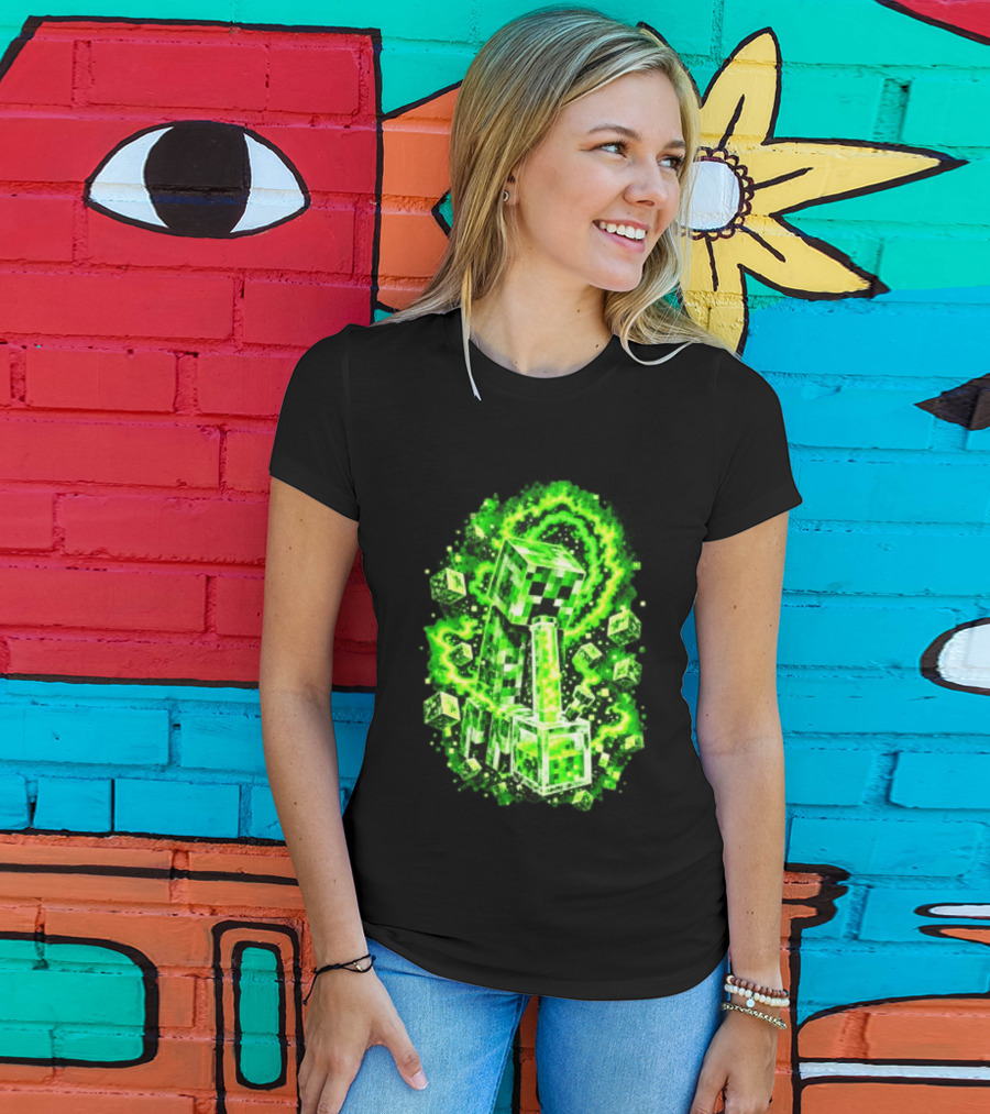 Minecraft Creeper Green Bong Pixel Explosion T-Shirt