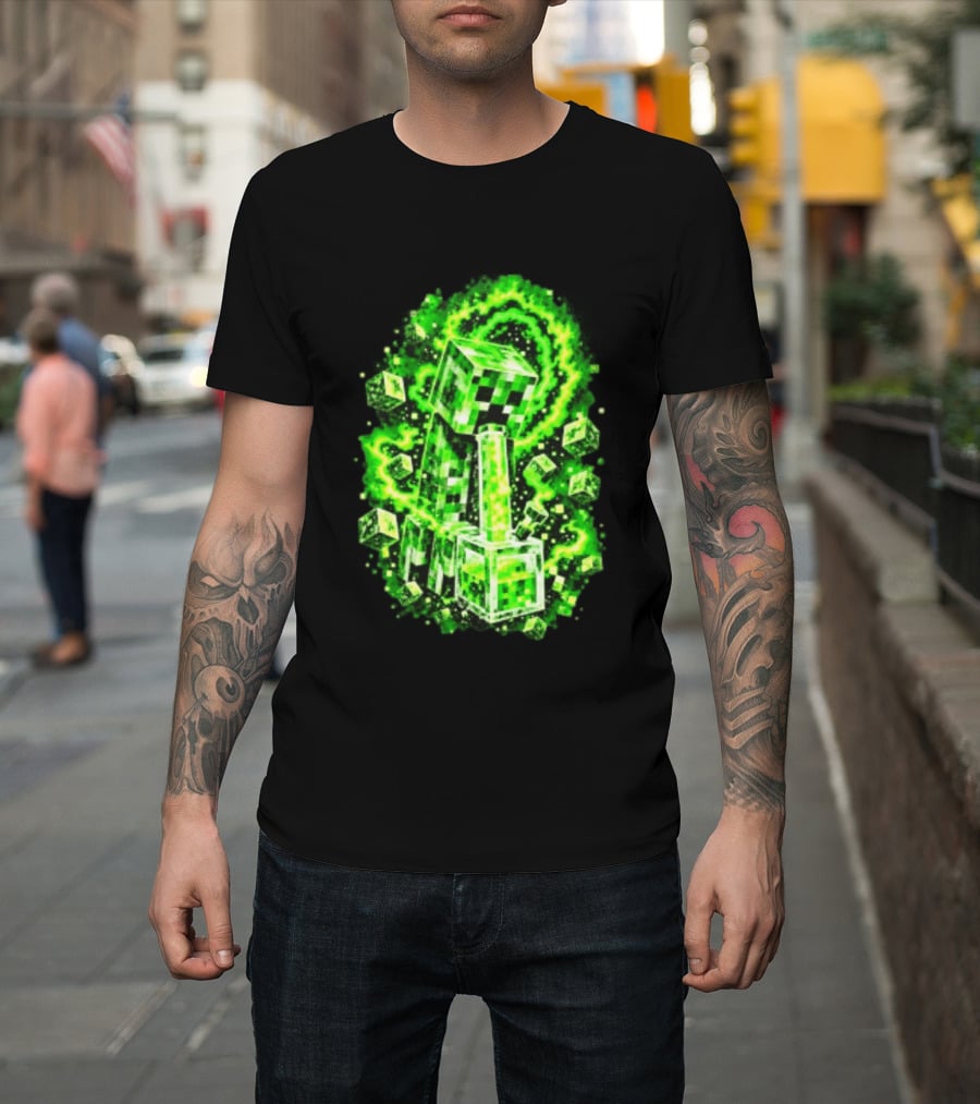 Minecraft Creeper Green Bong Pixel Explosion T-Shirt