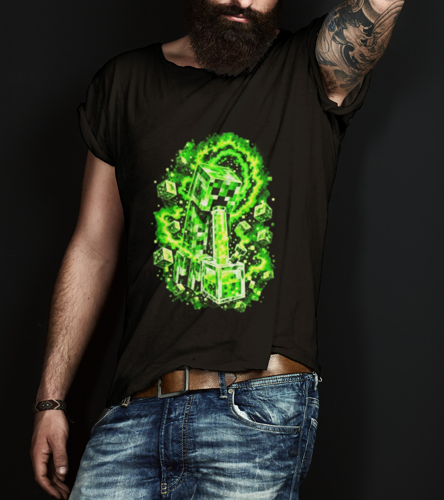 Minecraft Creeper Green Bong Pixel Explosion T-Shirt