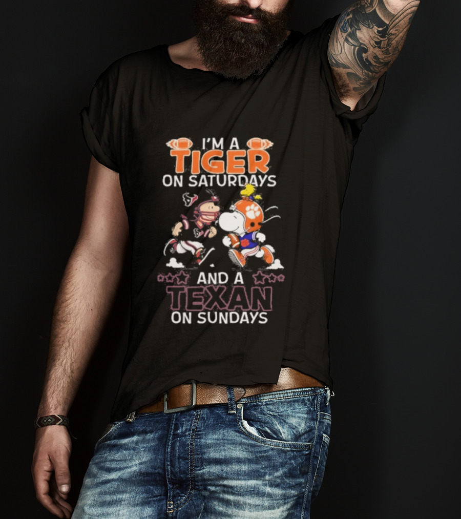 I'm A Tiger On Saturdays And A Texan On Sundays Charlie Brown Snoopy T-Shirt