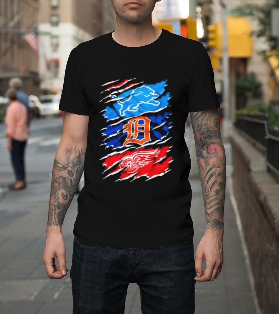 Detroit Lions Tigers Red Wings Scratch Mashup T-Shirt