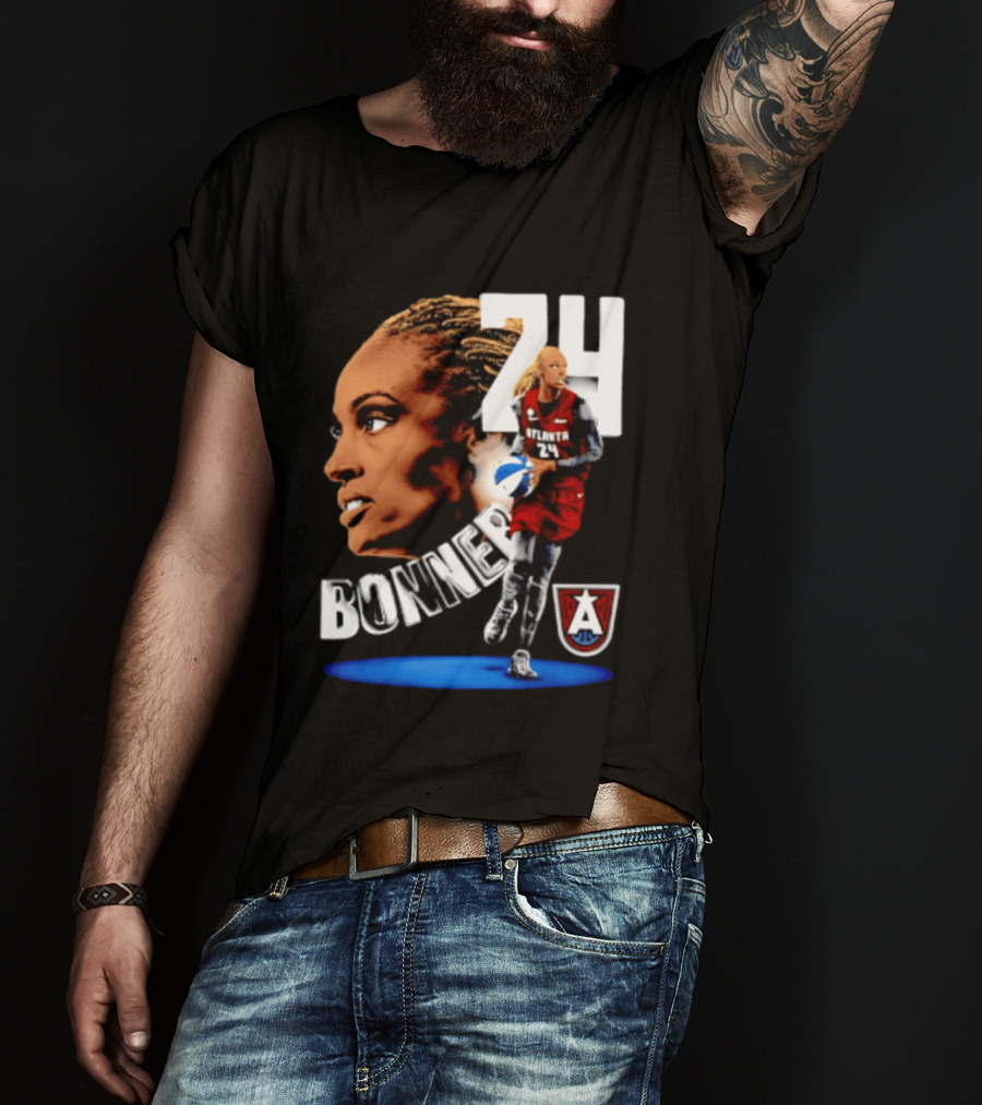 Dewanna Bonner 24 Atlanta Dream WNBA Basketball Player Portrait And Action T-Shirt