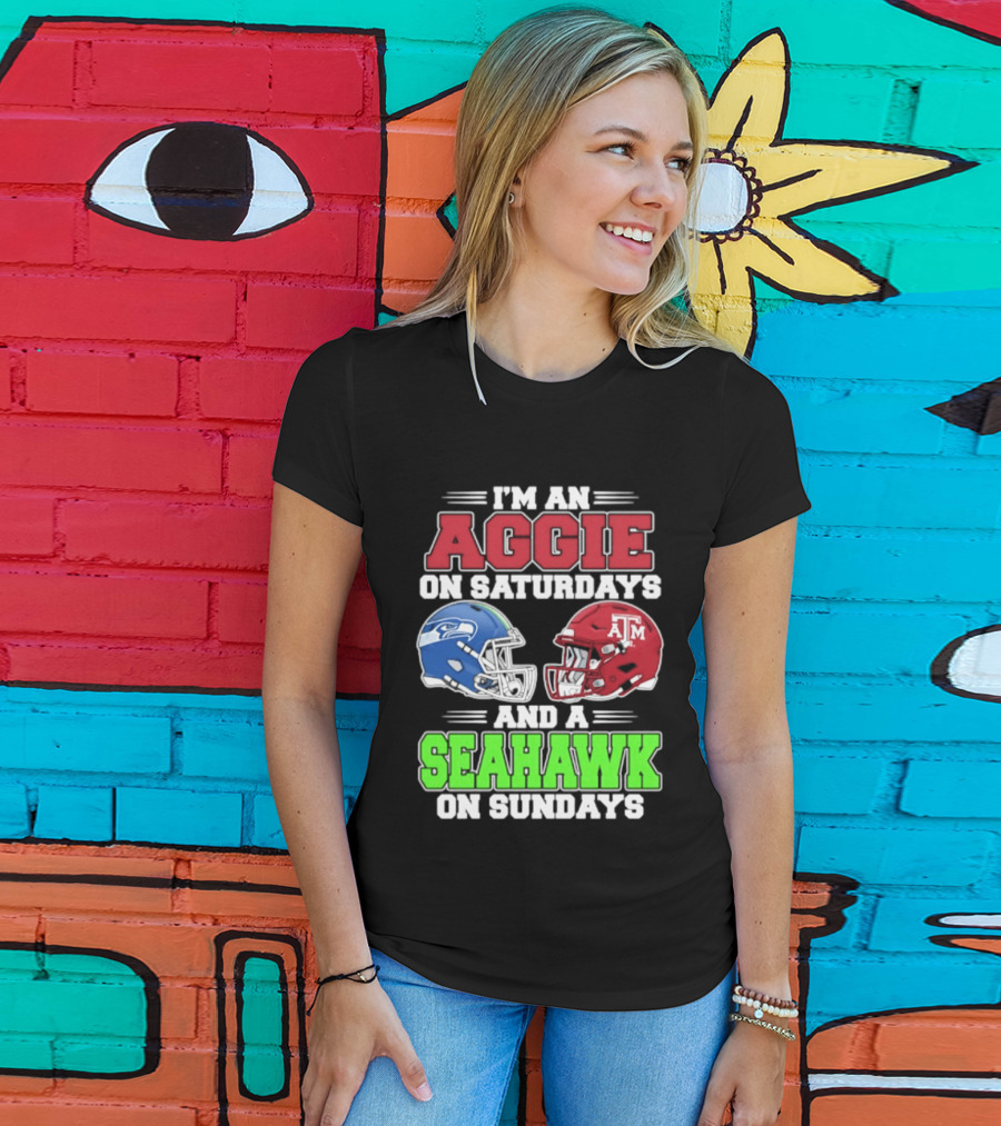 I'm An Aggie On Saturdays And A Seahawk On Sundays Football Helmets T-Shirt