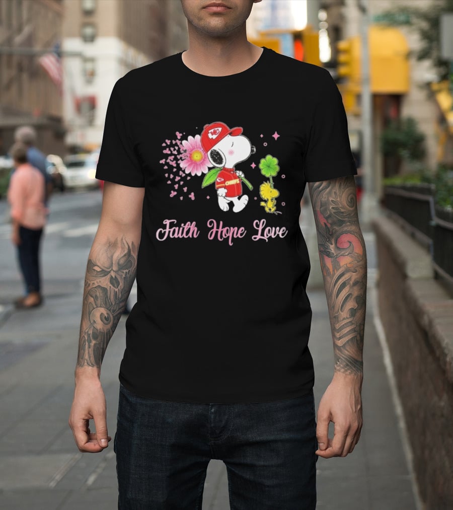 Kansas City Chiefs Snoopy Faith Hope Love Breast Cancer Awareness 2026 T-Shirt