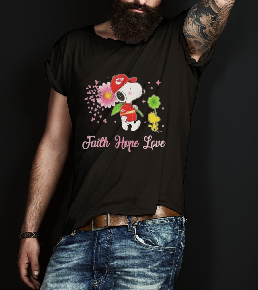 Kansas City Chiefs Snoopy Faith Hope Love Breast Cancer Awareness 2026 T-Shirt