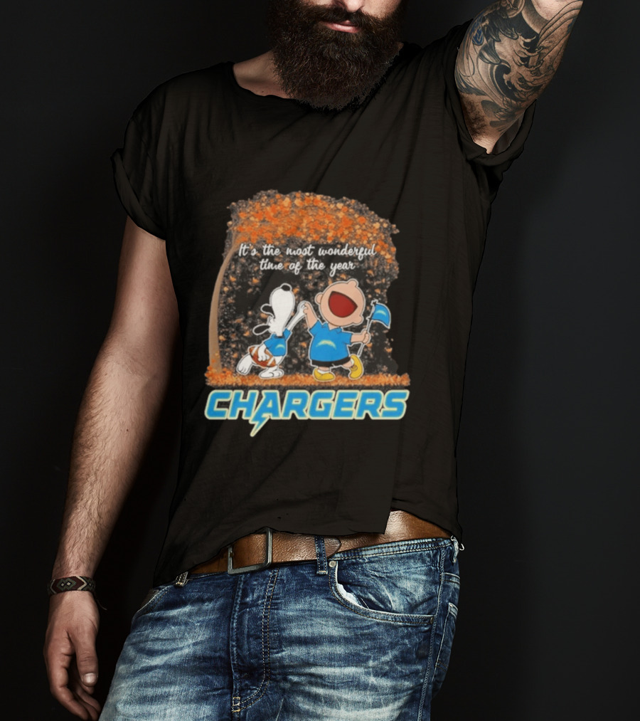 Los Angeles Chargers Snoopy Charlie Brown Dancing 2026 Most Wonderful Time Of The Year T-Shirt