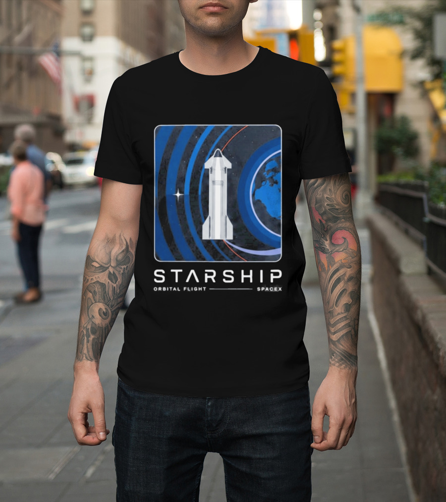 Starship First Orbital Flight Milestone Earth Icon And Concentric Rings T-Shirt