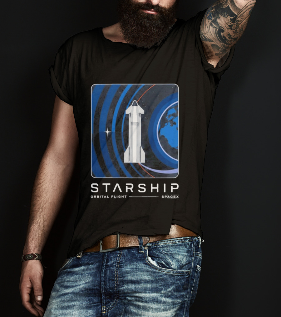 Starship First Orbital Flight Milestone Earth Icon And Concentric Rings T-Shirt