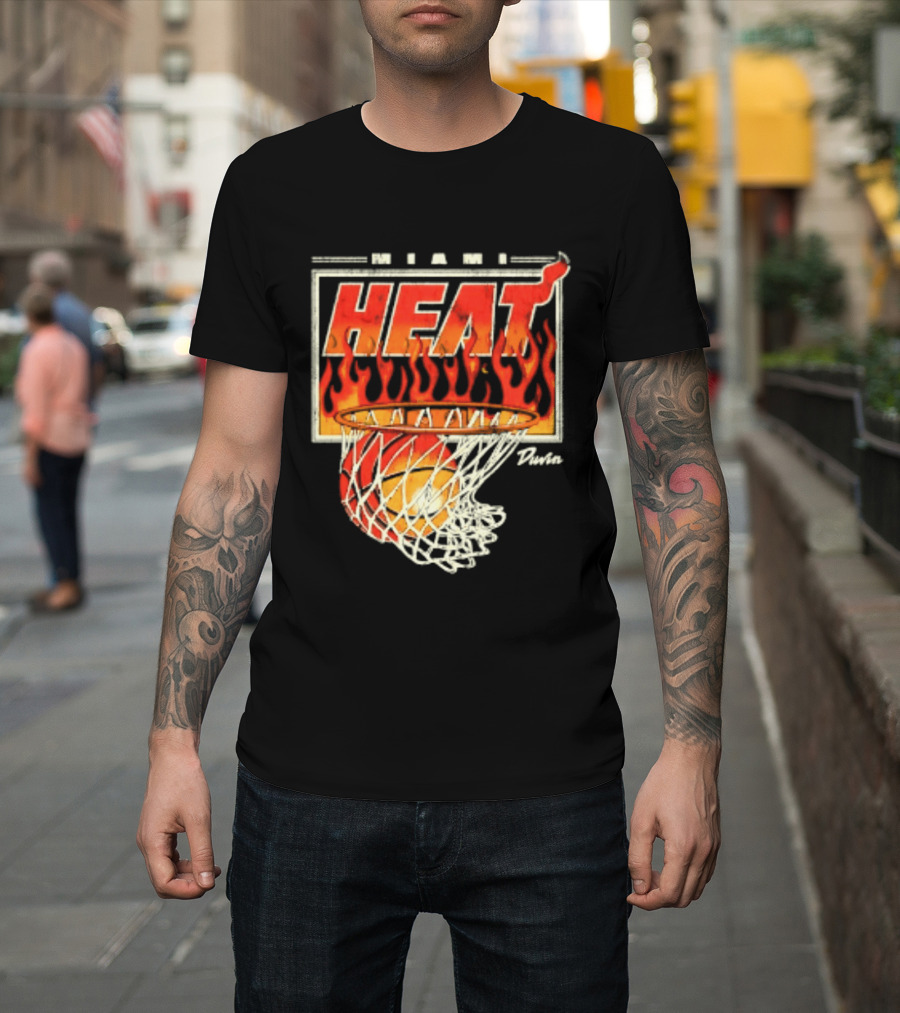 Miami Heat Duvin Basketball NBA Flaming Hoop And Ball T-Shirt