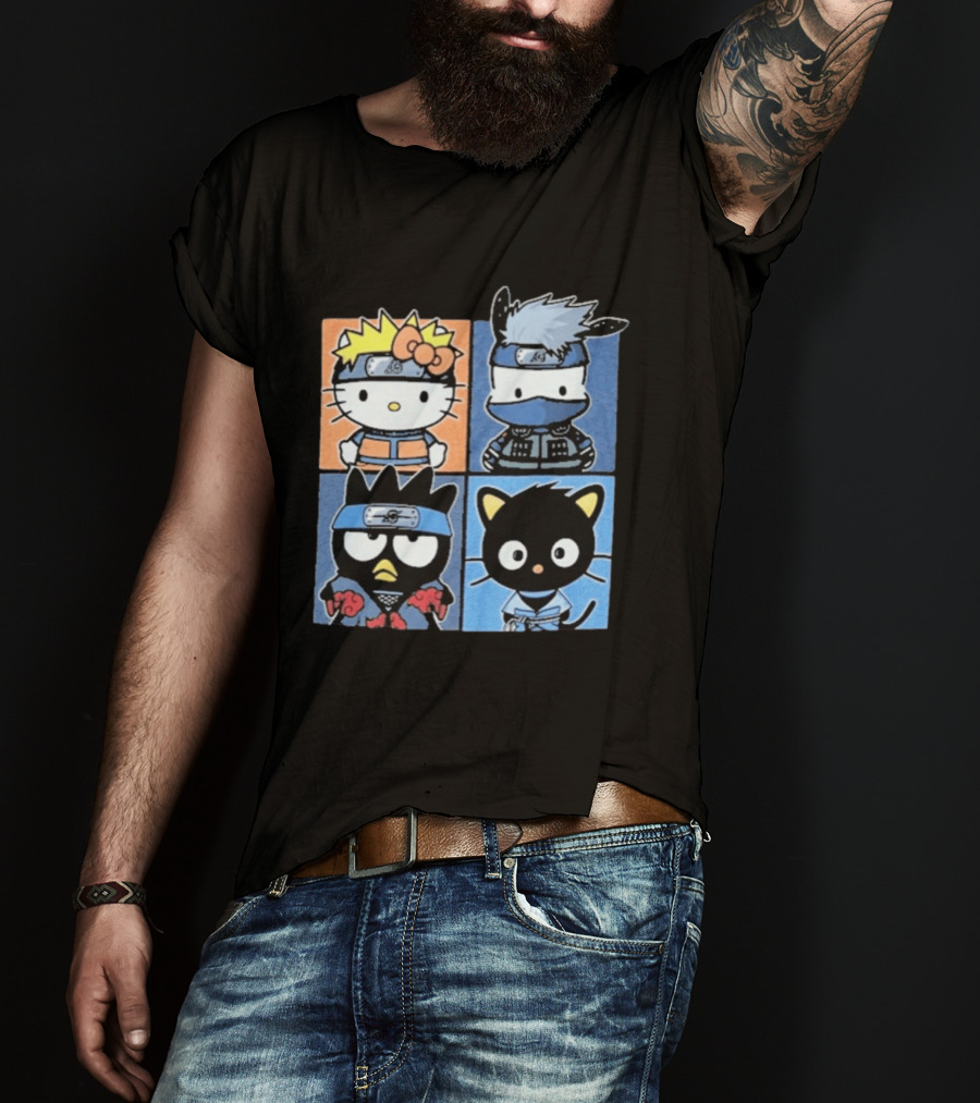 Naruto Shippuden Hello Kitty Friends Crossover Featuring Iconic Characters In Ninja Attire T-Shirt