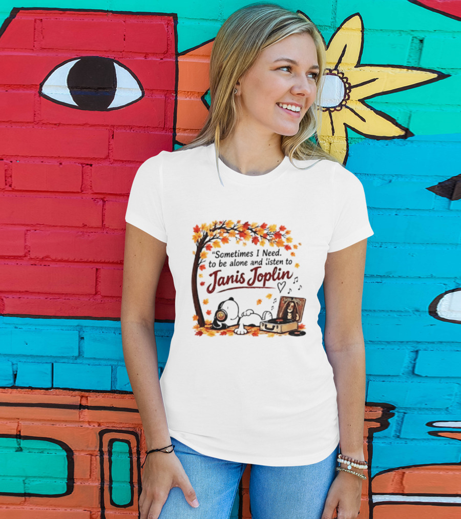 Snoopy Sometimes I Need To Be Alone And Listen To Janis Joplin Under Autumn Tree T-Shirt