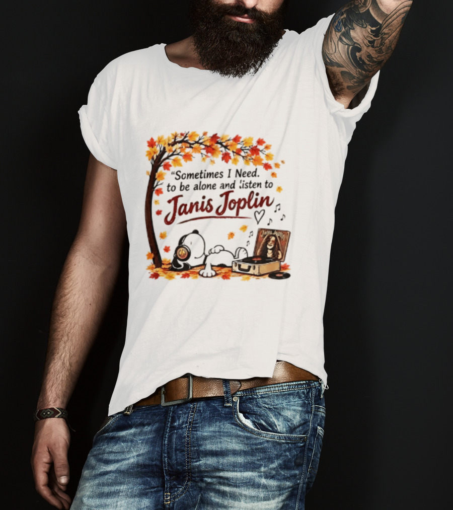 Snoopy Sometimes I Need To Be Alone And Listen To Janis Joplin Under Autumn Tree T-Shirt
