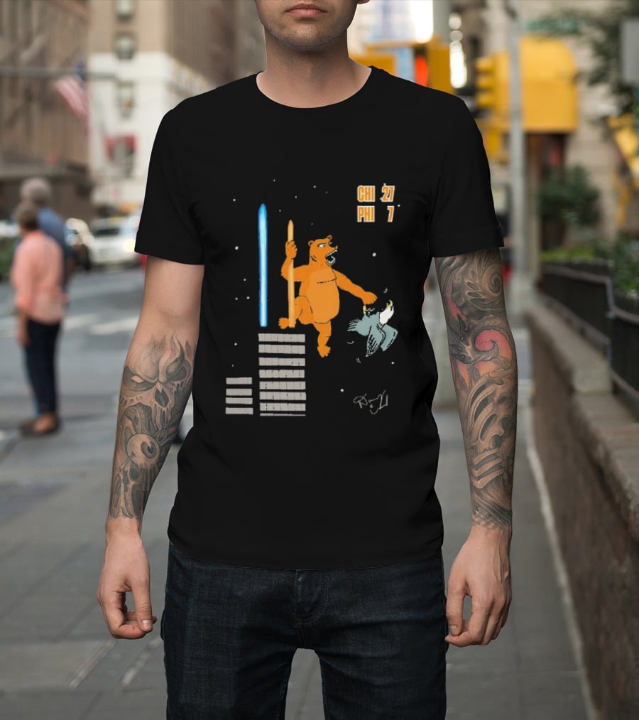 CHI 27 PHI 7 Cartoon Bears Vs Eagles Star Wars T-Shirt