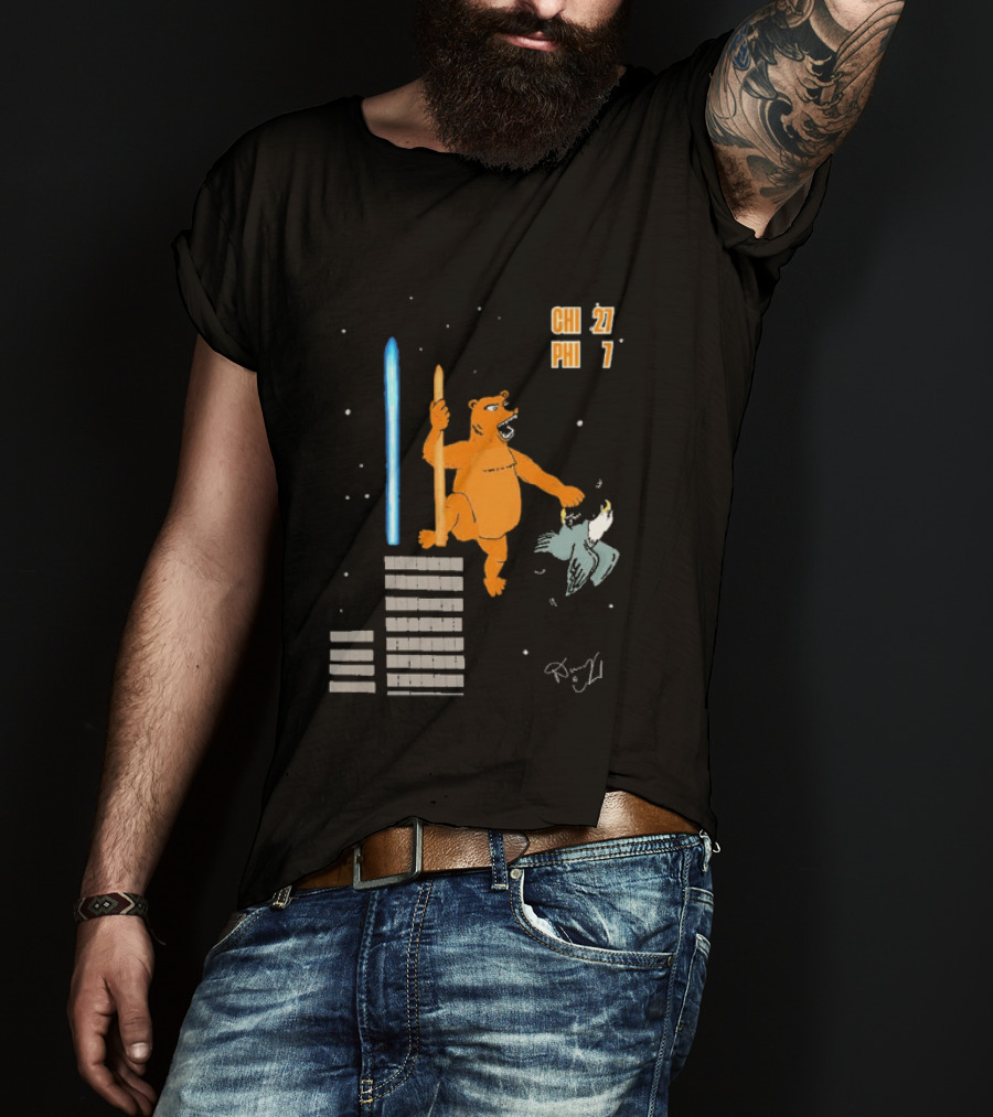CHI 27 PHI 7 Cartoon Bears Vs Eagles Star Wars T-Shirt