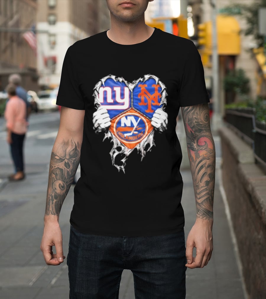 New York Giants Mets Islanders Heart Scratch T-Shirt
