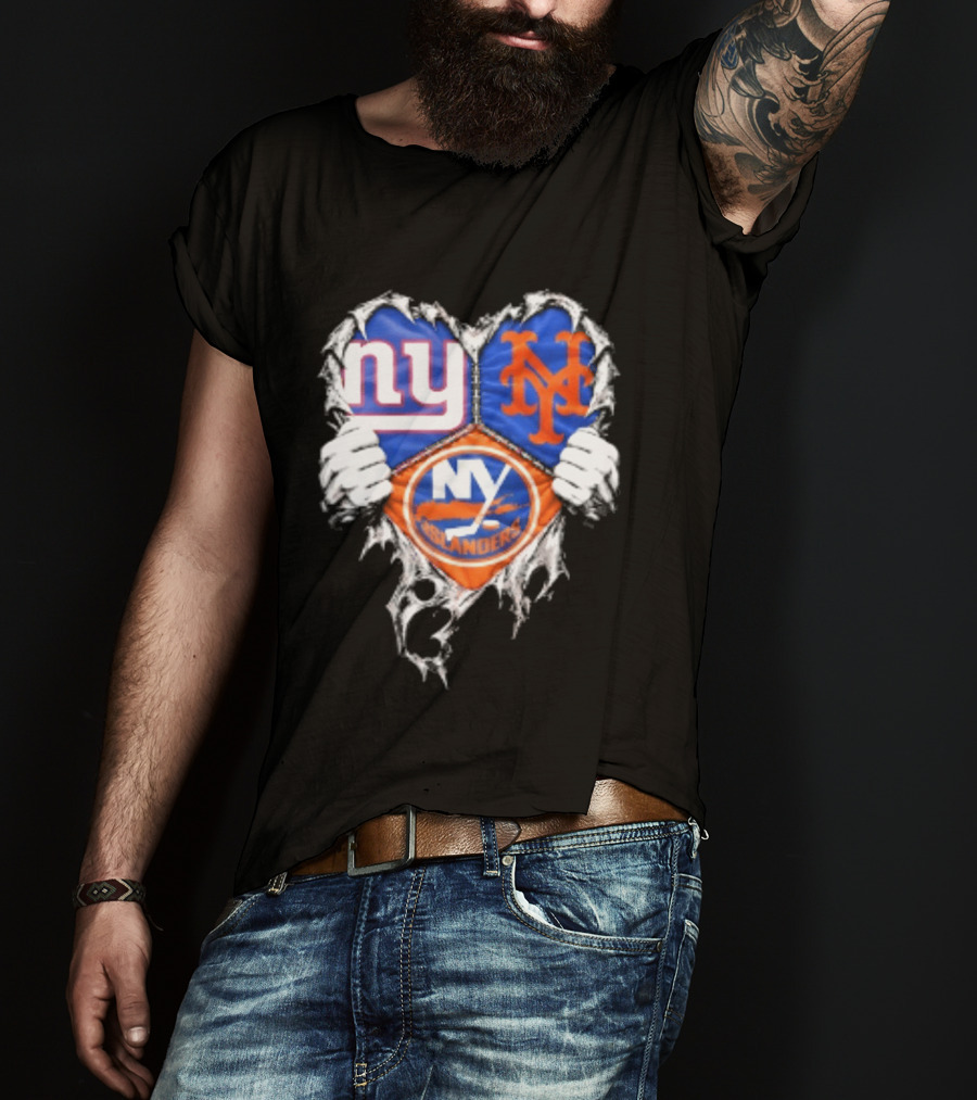 New York Giants Mets Islanders Heart Scratch T-Shirt