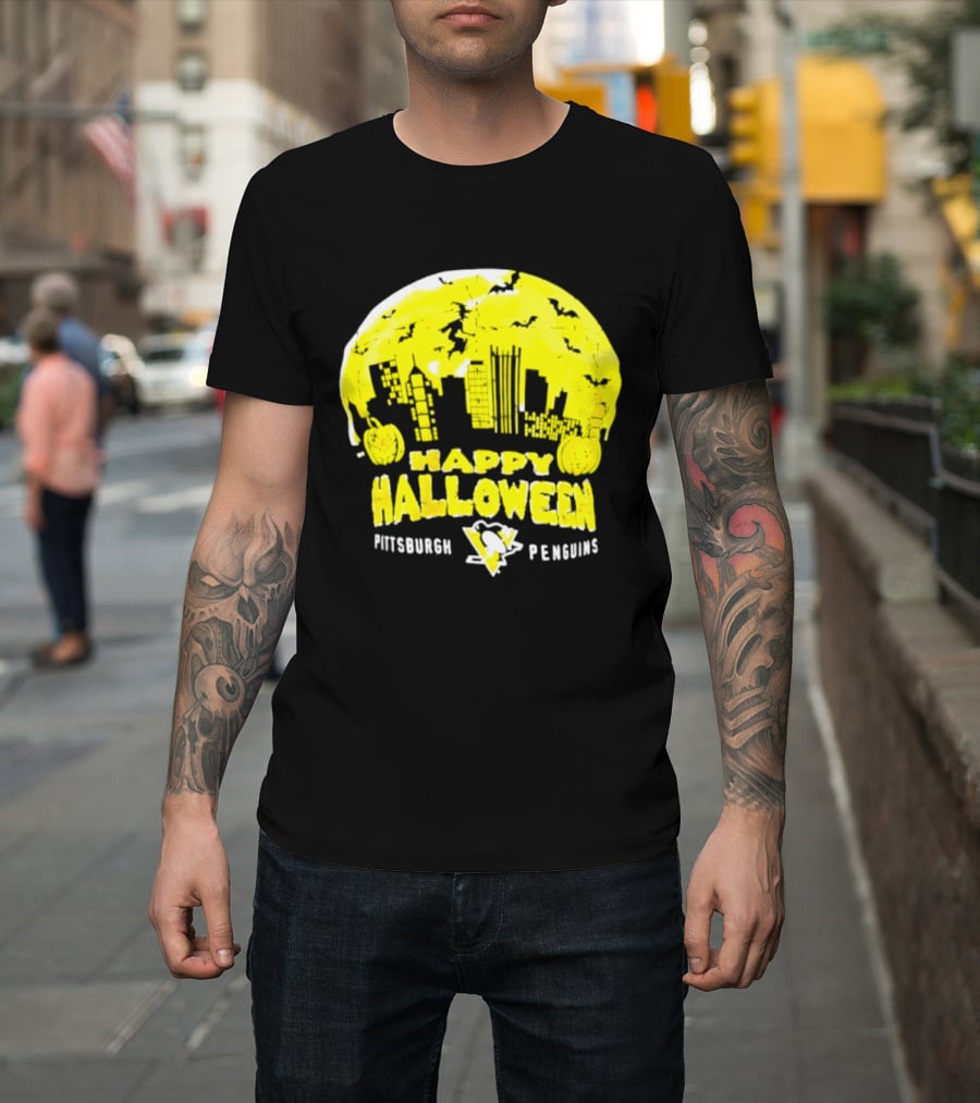 Pittsburgh Penguins Happy Halloween Skyline Pumpkins T-Shirt